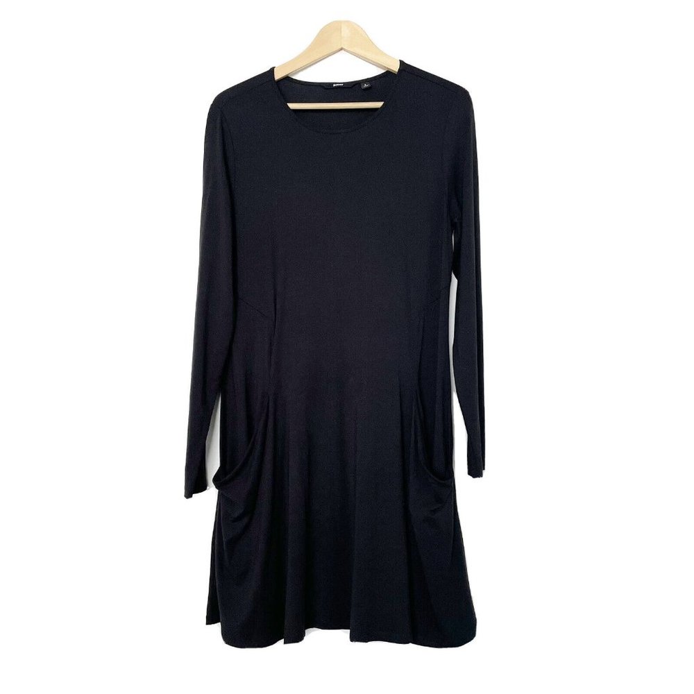 Betabrand Black Dress Silk Modal Luxe Jersey Pockets Relaxed Size Small Pockets